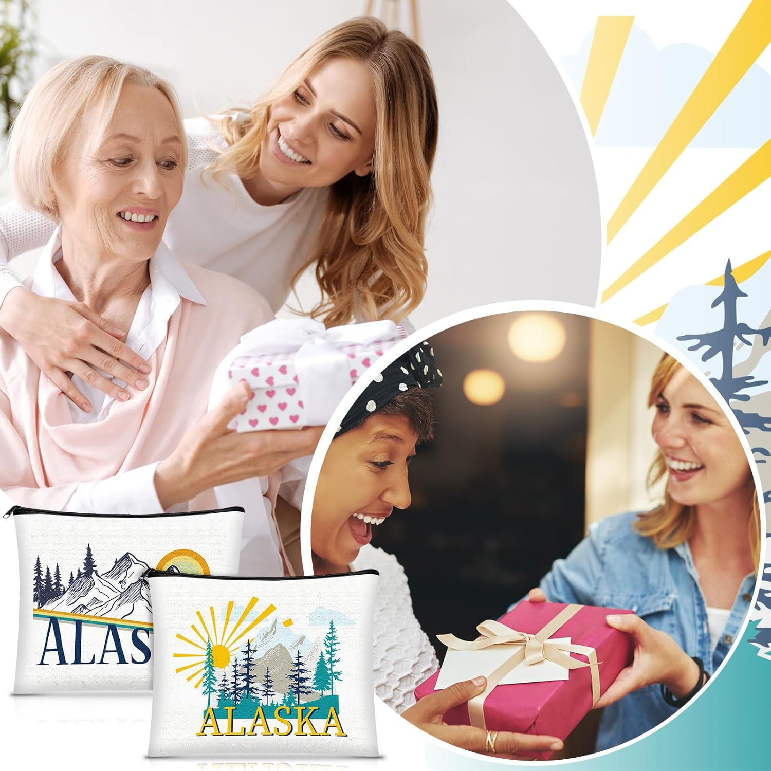 9 Pcs Alaska Cosmetic Bag New York Souvenir Zipper Pouch Los Angeles Souvenir Gifts Italy Paris Broadway Alaska Makeup Purse for Girls Women Traveler Birthday Christmas Party Favors - Camping image number 7