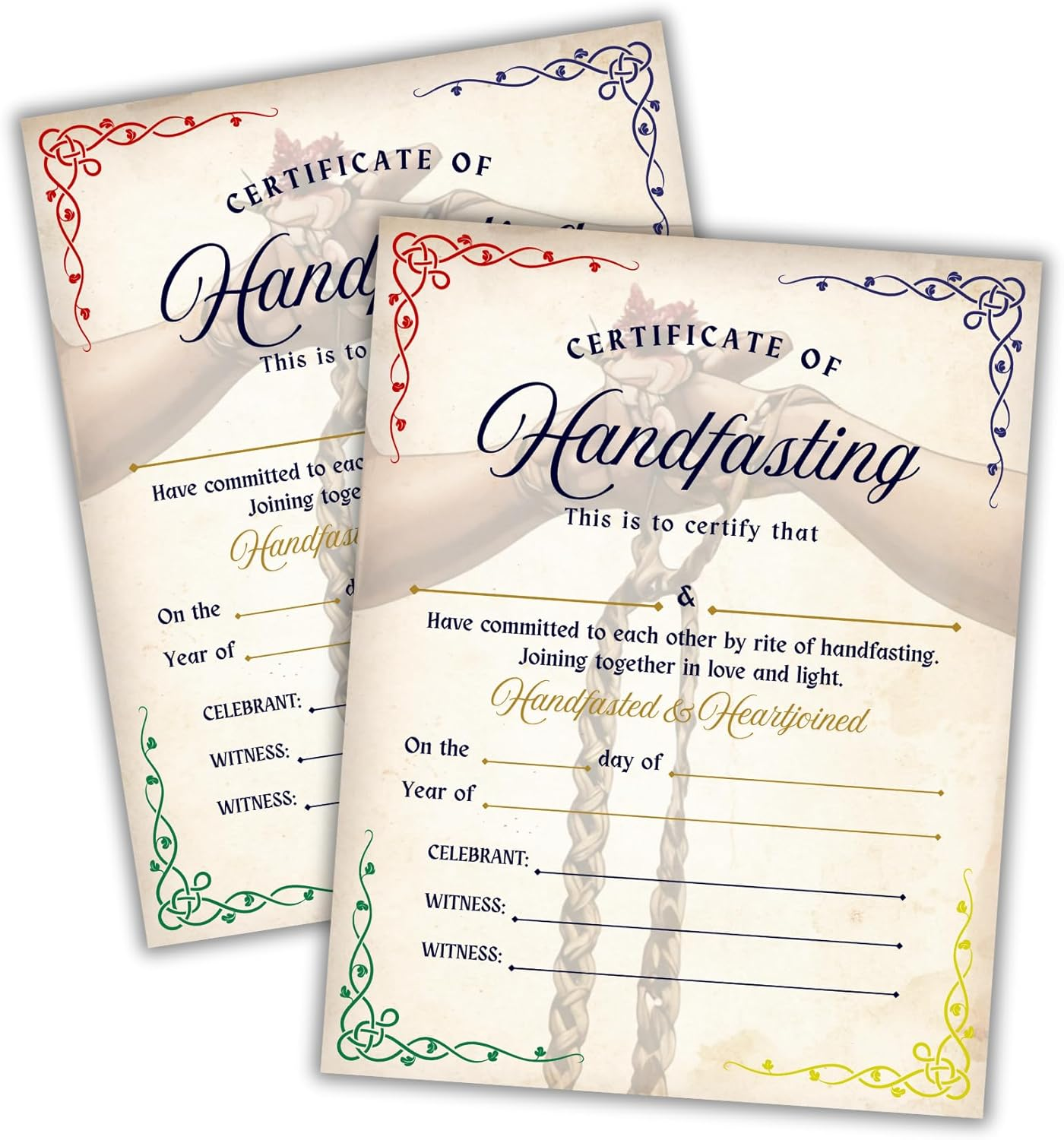 Handfasting Certificate Ceremony Cord Ribbon 6Pk 8.5X11&rdquo; on Linen Commitment Bound Celtic Medieval Secret Partner Parchment Marriage image number 3