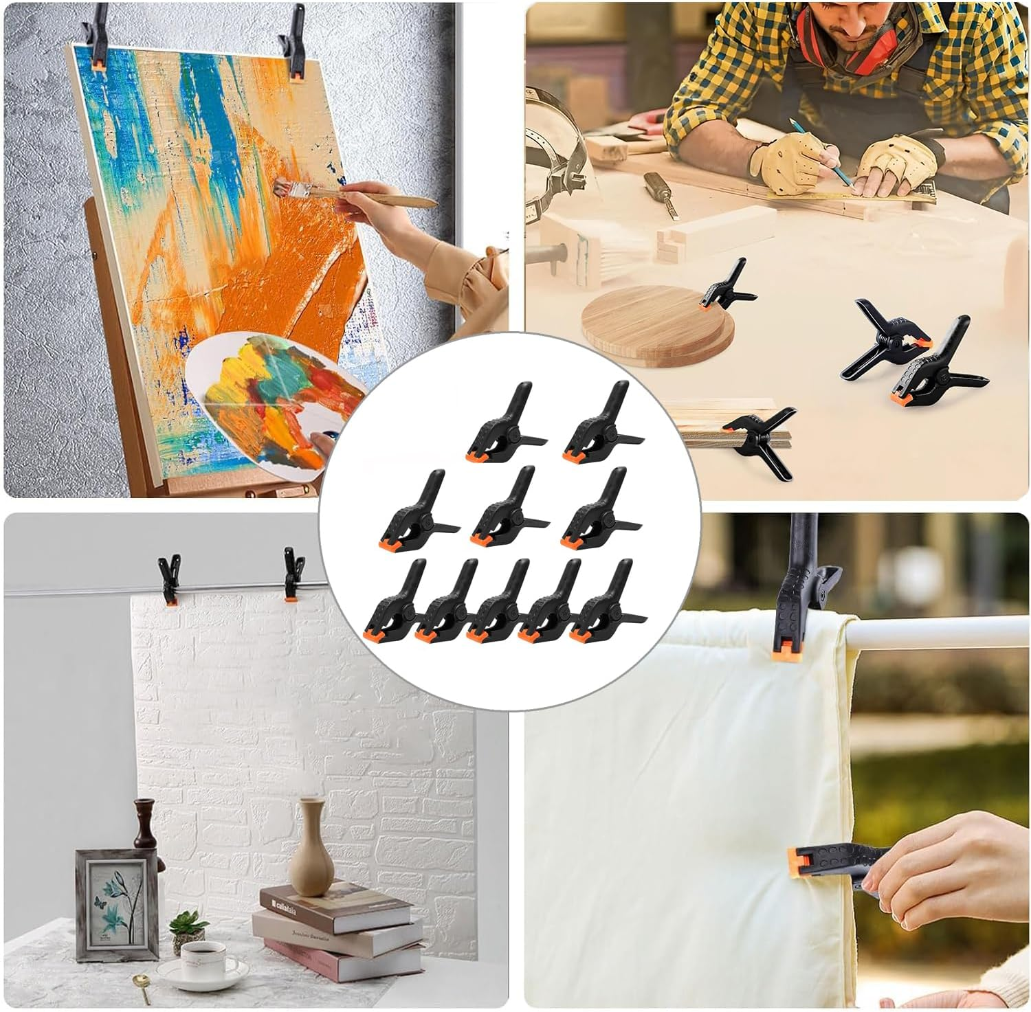 10 Pcs Spring Clamps, 4 Inch Heavy Duty Nylon Clips, Woodworking Tension Clamps, Plastic Grip for DIY Projects, Crafts, Photo Studios, Background(B) image number 6