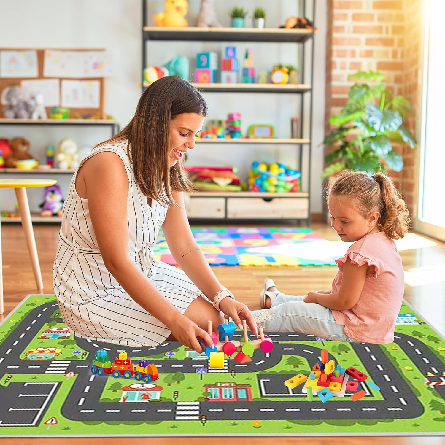 Kids Play Rug Carpet Town City Industrial Farm Road Car Mat 160X120Cm Kid Playmat Exercise Mat Learning Educational Area Rug for Children Boy Girl Kids Toddler Bedroom Playroom (Style F, 120X160Cm) - Style F image number 2