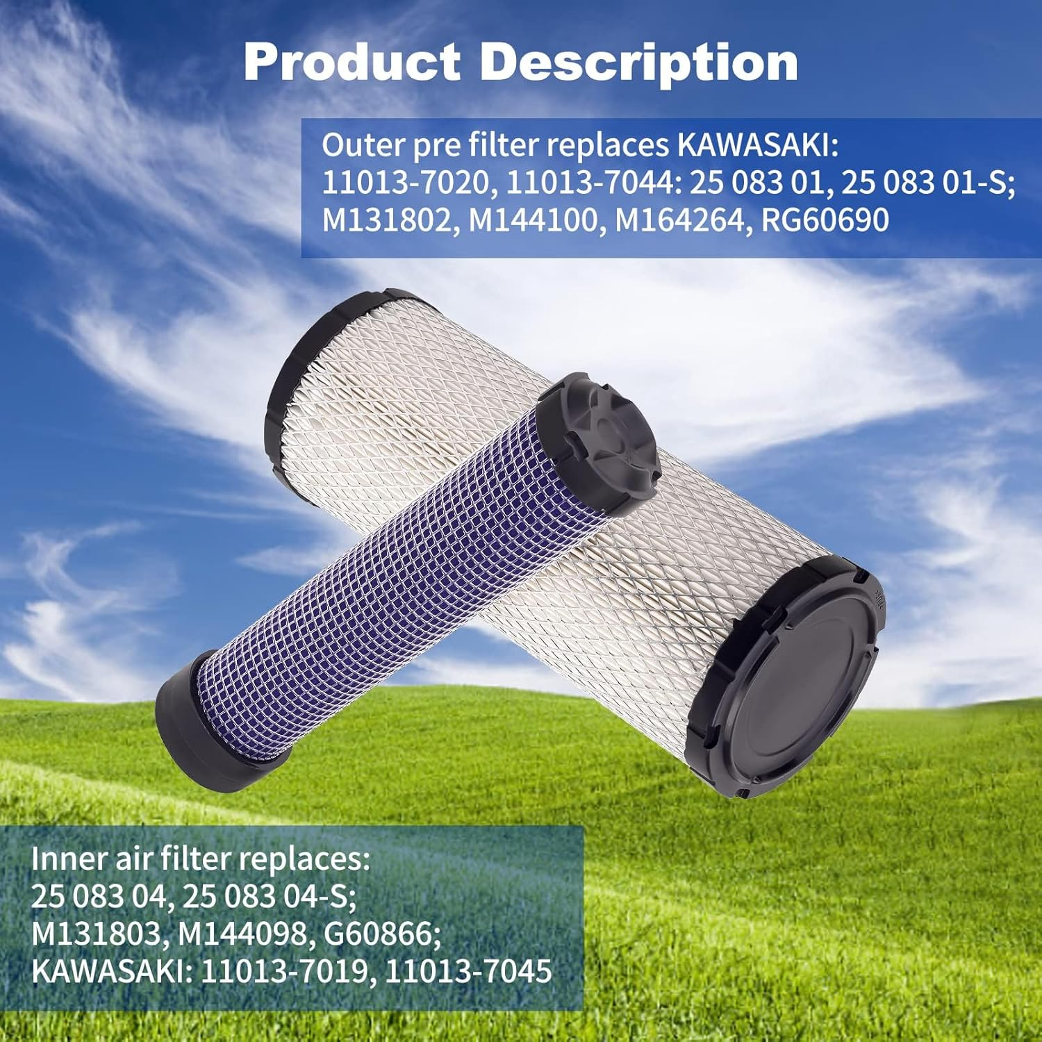 25083 01-S Air Filter Replace for 2508301-S 2508304-S Kawasaki 11013-7020 11013-7044 11013-7019 11013-7045 M131803 M131802 TA040-93230 TA040-93220 Lawn Mover image number 1