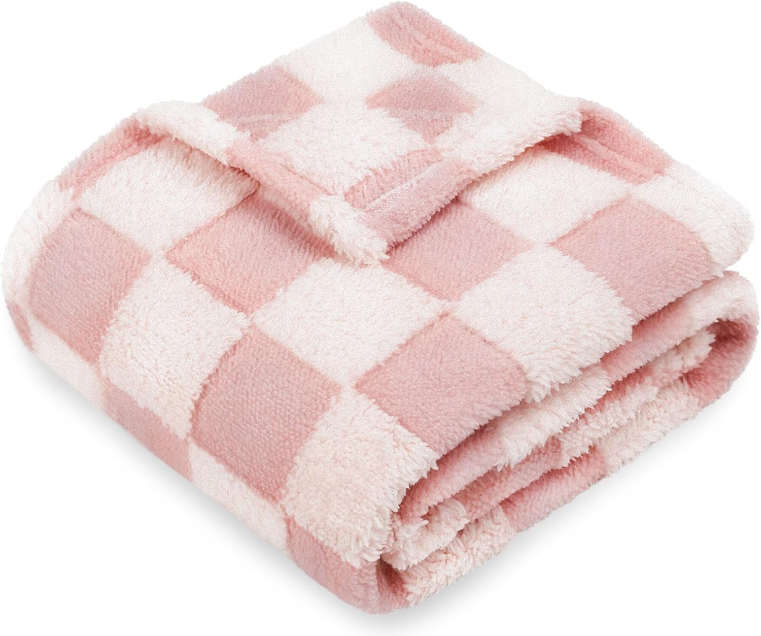 HOMRITAR Baby Blanket for Girls 3D Checkered Fleece Fluffy Fuzzy Checkerboard Grid Warmer Shaggy Soft Cozy Fuzzy Bed Blanket for Toddler, Newborn or Infant Pink 30 X 40 Inch image number 5