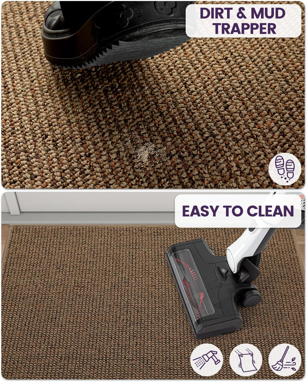 DEXI Front Door Mat Indoor Rugs for Entryway, Trap Dirt Non Slip Low Profile Absorbent Washable Doormat Entry Rug for inside Home Entrance, 80 X 120 Cm, Beige image number 4