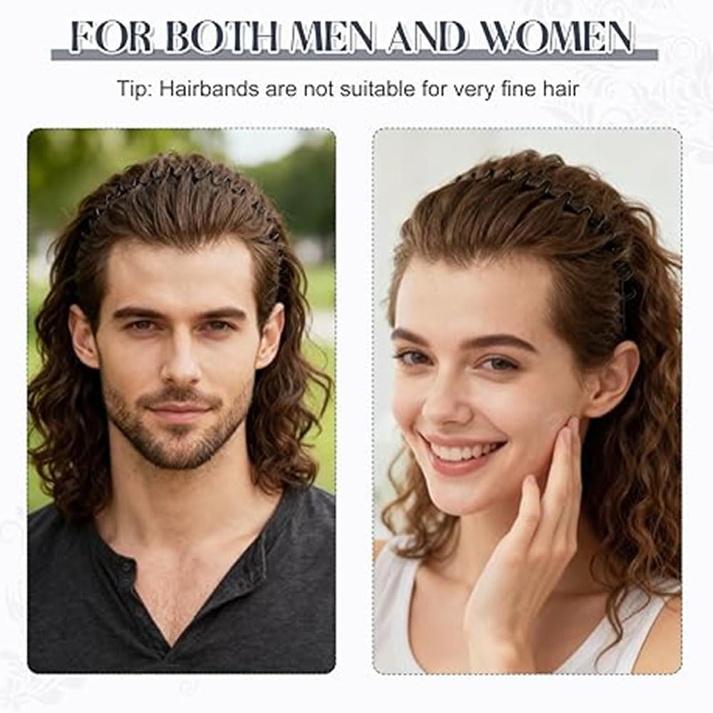 2 Pcs Metal Hair Bands for Men Headband Women Bands Unisex Black Wavy Hair Bands Outdoor Sports Head Bands Simple Elastic Non-Slip Hair Accessories image number 4