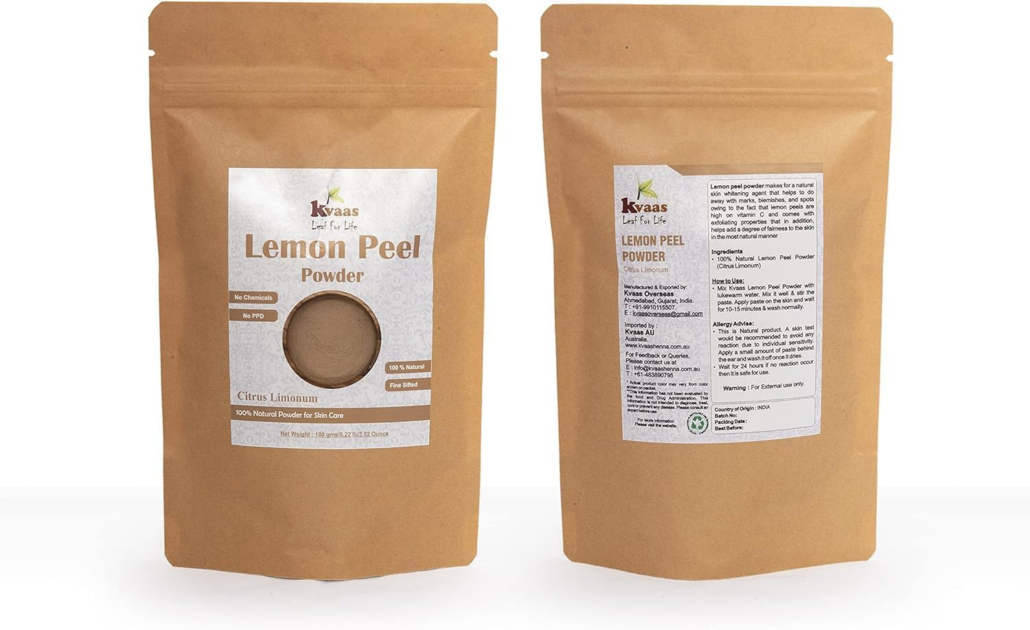 Lemon Peel Powder | 3.53 Oz (100 G) | Citrus Limonum | Natural Skin Whitening Agent | Natural & Pure Powder for Skin Care by KVAAS image number 3