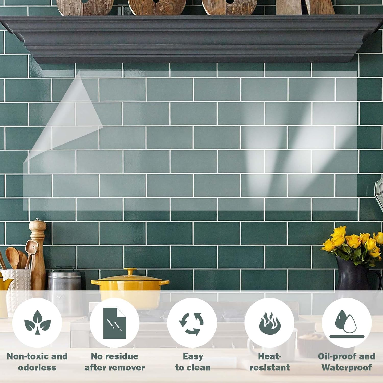 4Pcs Clear Contact Paper Roll, Clear Vinyl Adhesive Countertop Covering, Clear Contact Paper Peel and Stick Backsplash for Kitchen 42X100Cm, Clear Wall Protector Film, Oil Proof Wall Kitchen Stickers image number 1