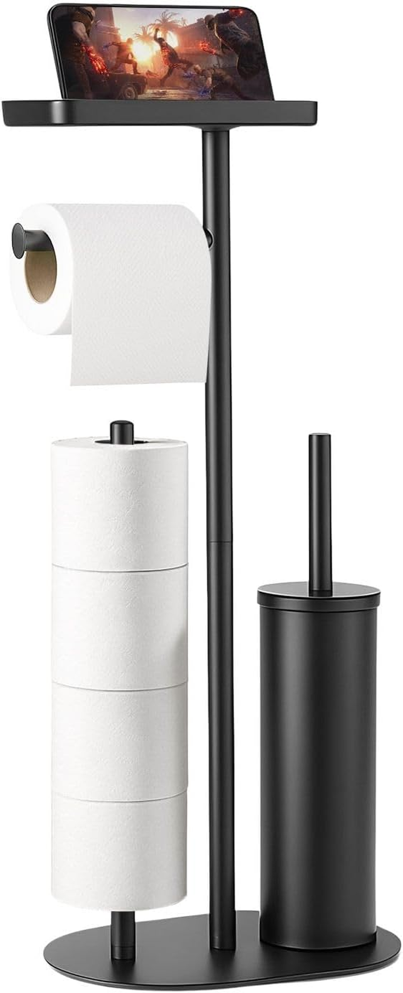 Maxkon Toilet Paper Holder Free Standing Toilet Paper Holder Stand with Storage Shelf & Toilet Brush Bathroom Toilet Paper Roll Holder Floor Standing Toilet Roll Black