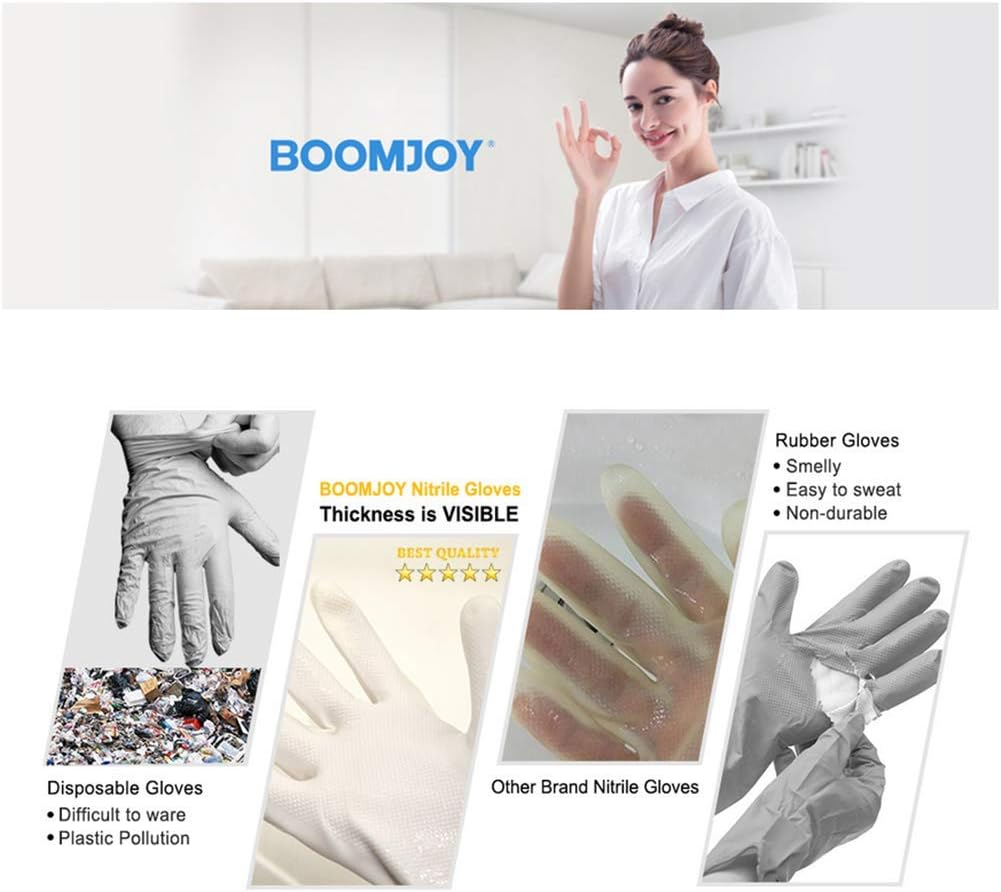 BOOMJOY 3 Pairs Cleaning Gloves, Nitrile Rubber Kitchen Gloves Heavy Duty for Cooking, Washing Kitchen, Bathroom, Car & More (X-Large) image number 5