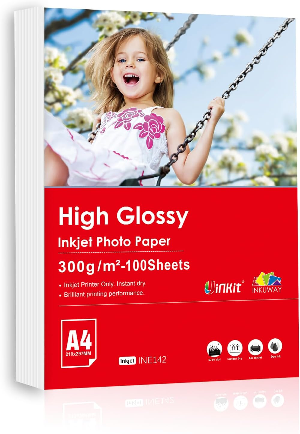 INKUWAY Heavyweight Thick Photo Paper Glossy 300Gsm A4 Inkjet 100Sheets Gloss for Printing Photos, Greeting Card, Postcard. image number 4