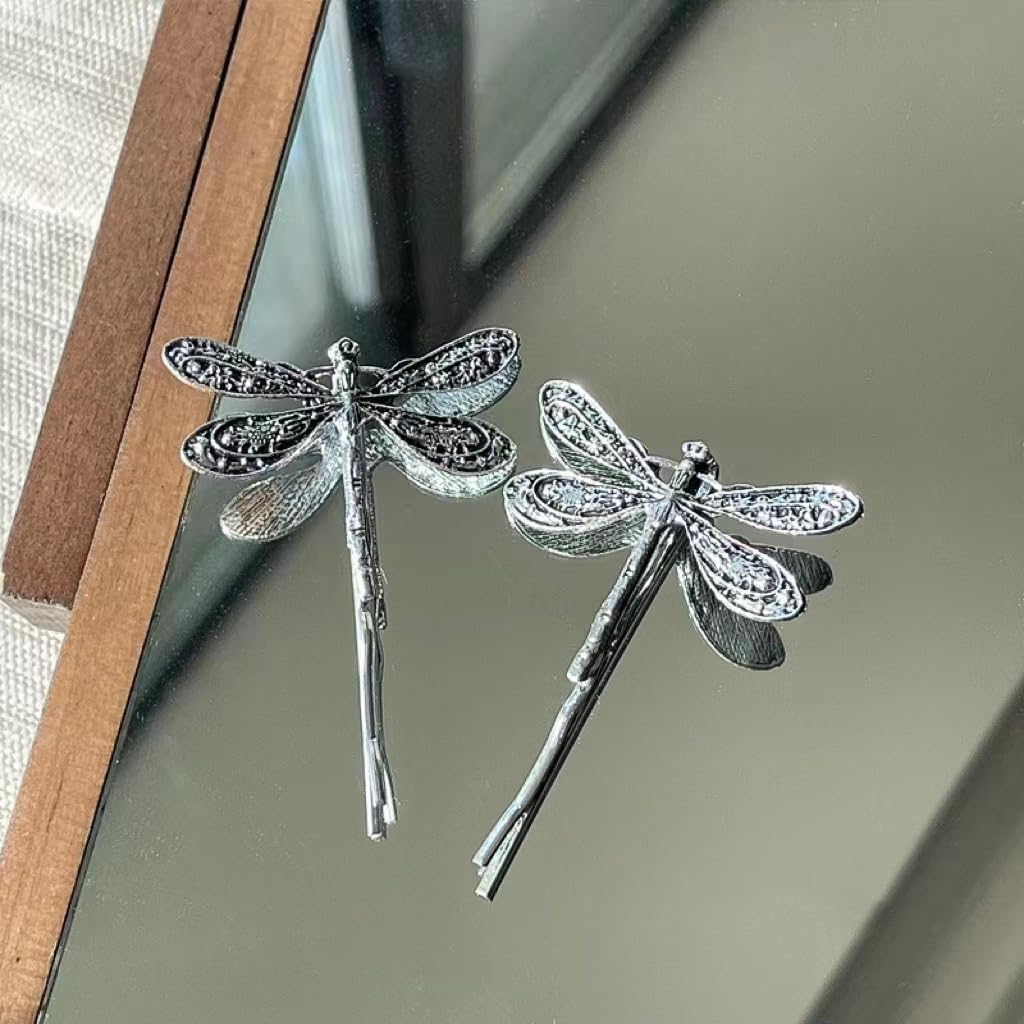 2Pcs Vintage Dragonfly Hair Clips, Silver Dragonfly Bobby Clips Antique Hair Accessories Retro Styling Hair Clip for Women Thick Long Hair Style image number 2