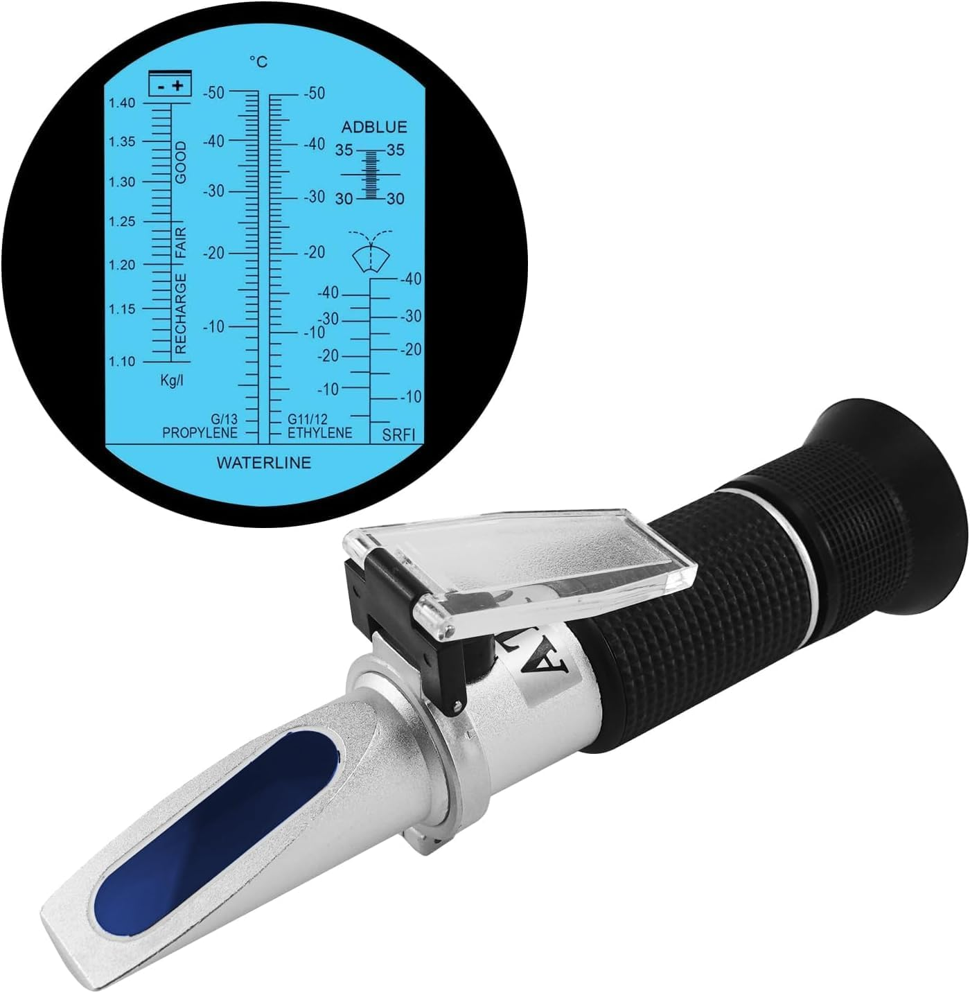 QUMOX 4-In-1 Coolant Refractometer for Antifreeze, Battery Acid, Diesel Exhaust Fluid & Windshield Washer &ndash; No Battery Needed, ATC Optical Tester with Case for Car Maintenance image number 3
