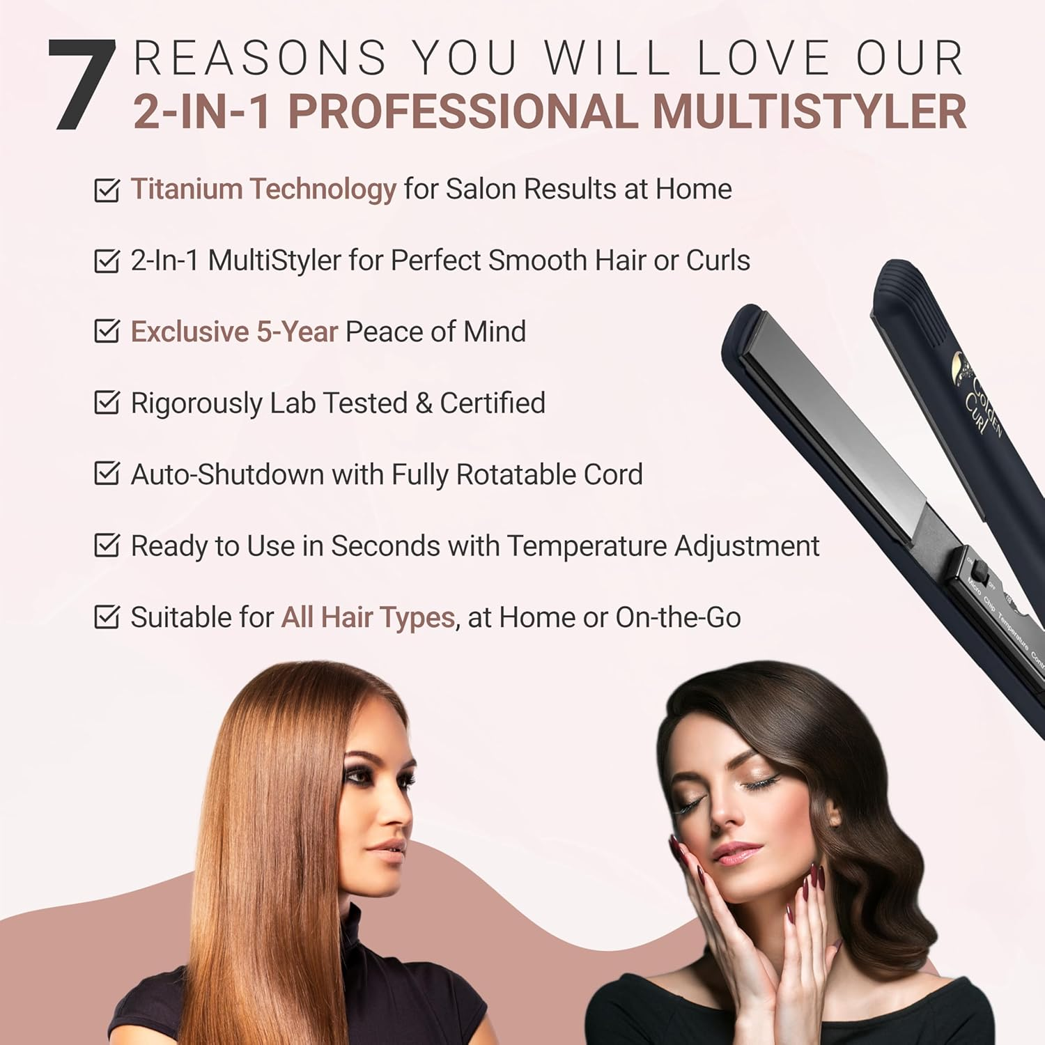 Hair Straightener Curls and Straighteners - Hair Styling Device with Ion Technology - Hair Straightener Straightener Hair Styler with Accessories (Germany)
