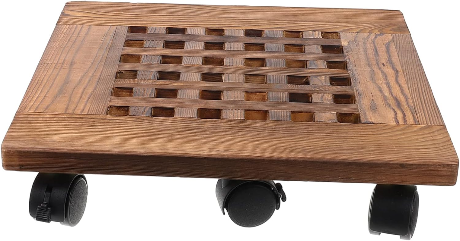 BESPORTBLE Movable Flowerpot Tray Sturdy Wooden Tray Wheels Planter Pallet for Indoor Desktop Plant Pot