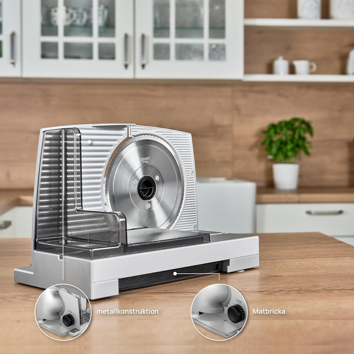Ritter Compact 1 Silver Metal Food Slicer with Stainless Steel Blade image number 3