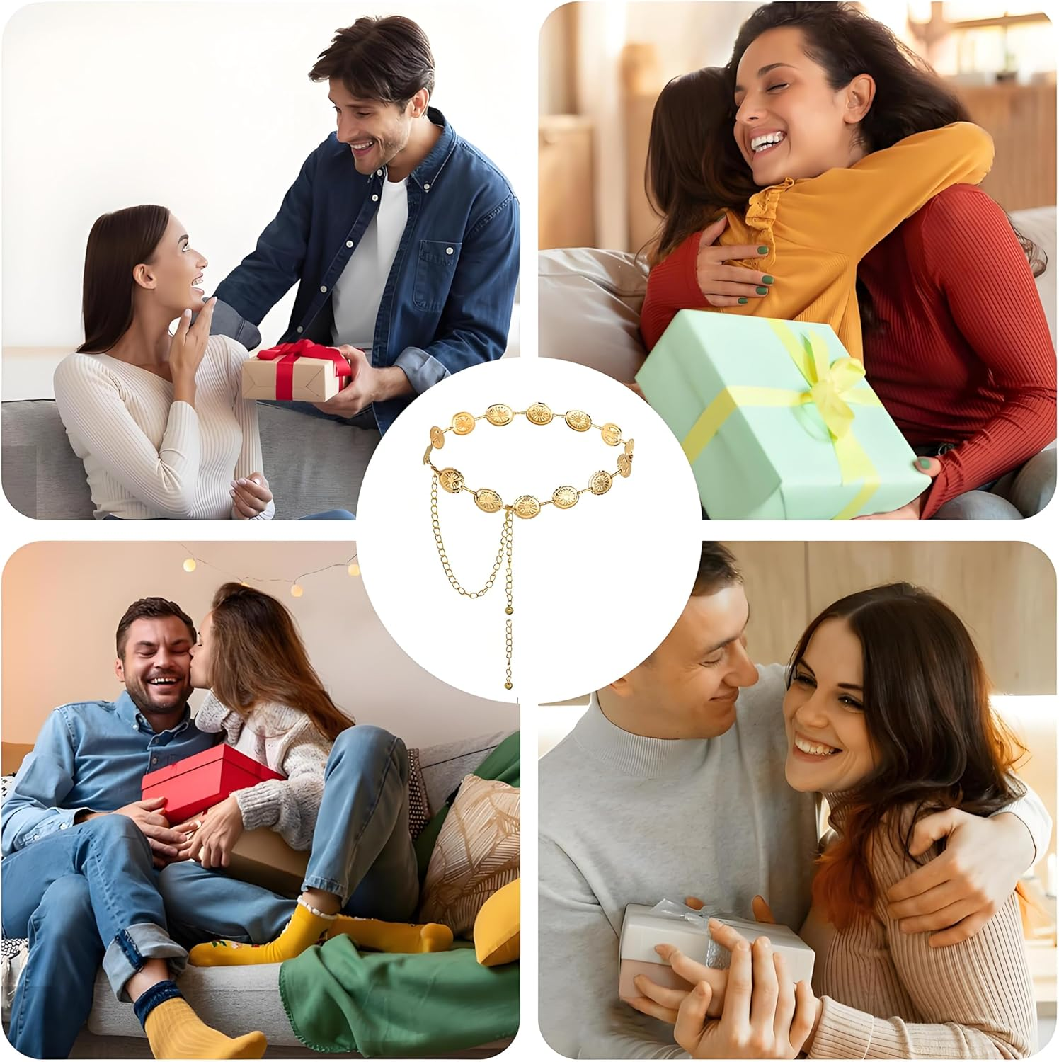 GOEDEKE Gold Daisy Chain Belt, Western Metal Concho Belt, Adjustable Boho Waist Chain, Golden, Women'S Waist Chain image number 4