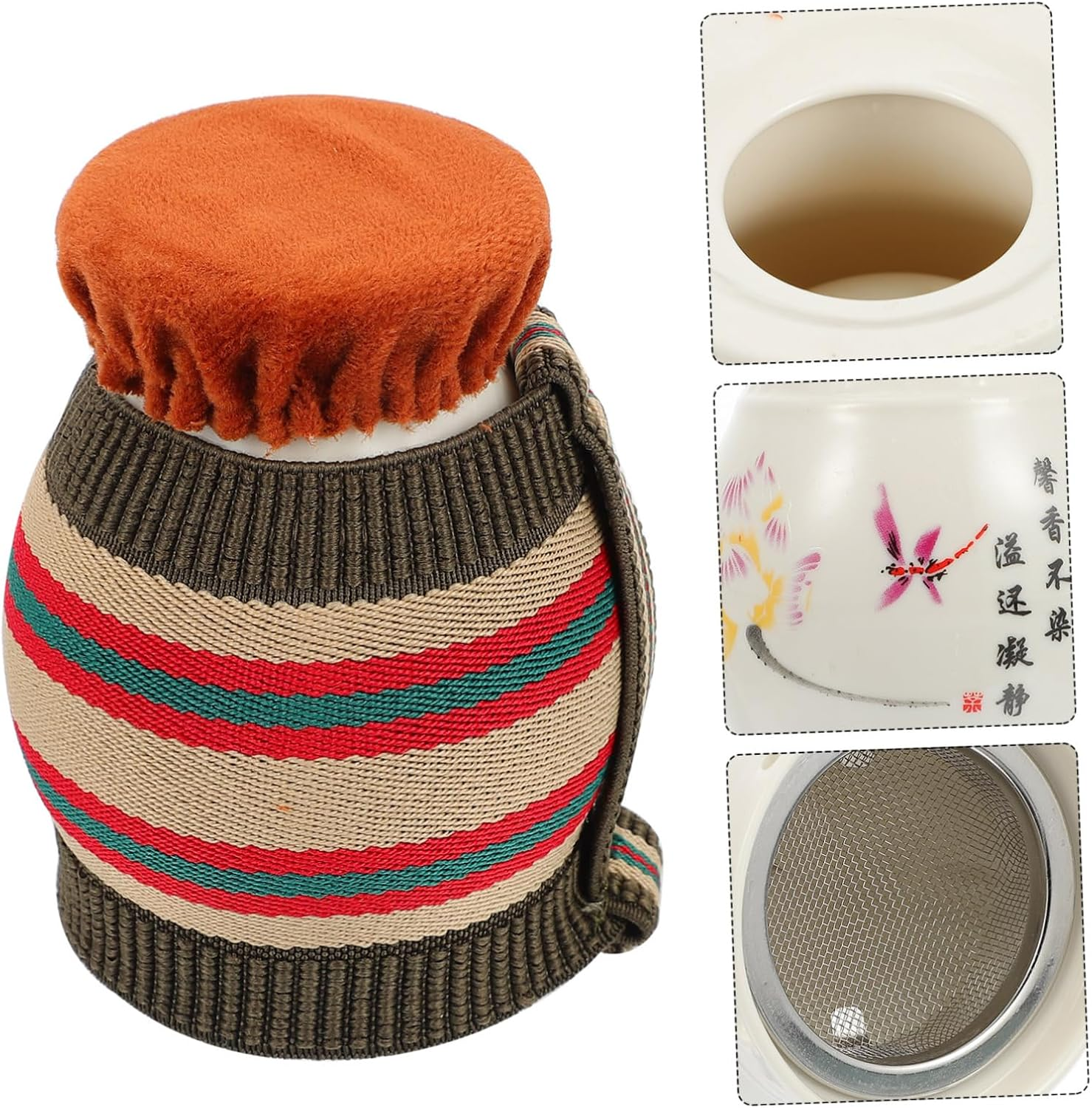 Ceramic Moxibustion Cup Household Dual Heat Insulation Moxa Burner Pot with Ash Mesh Ergonomic Handheld Therapy Tool for Full Body Scraping and Moxibustion Care - Assorted Color image number 2