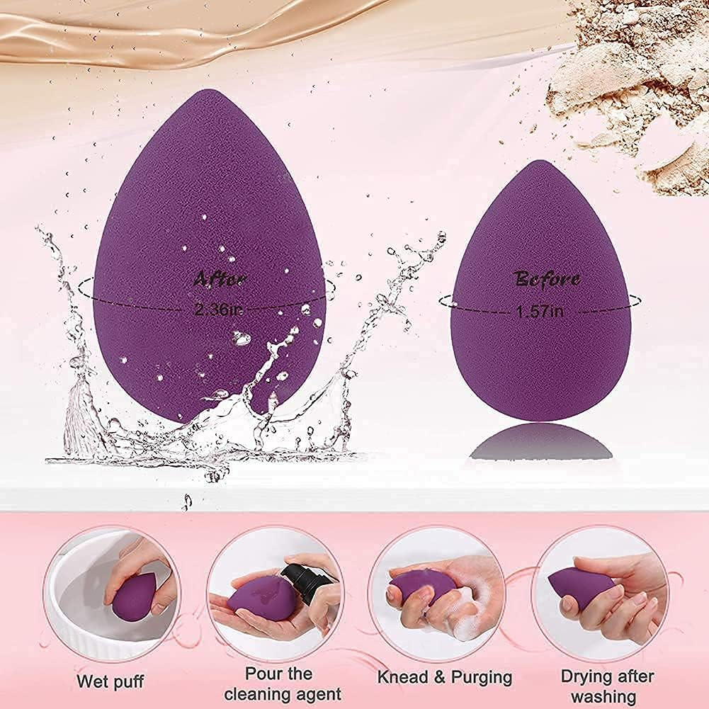 4Pcs Makeup Sponge Set Blender Multi-Colored Beauty Foundation Blending Sponge with a Storage Case, Flawless for Liquid, Cream, and Powder Dry & Wet Use 3D Makeup Sponge Egg (Purple) image number 1
