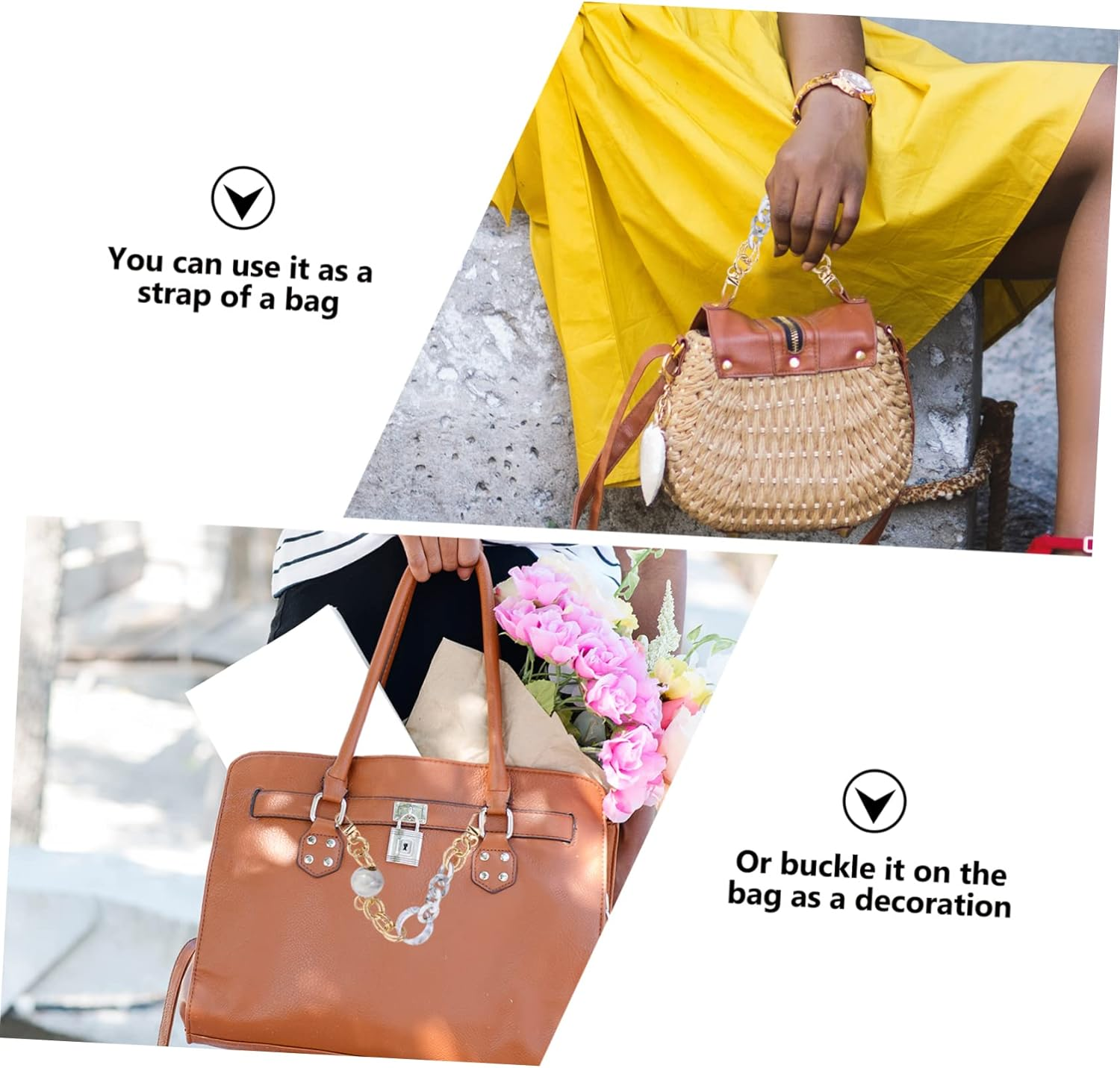 SHINEOFI Retro Acrylic Bag Chain Stylish Decorative Purse Strap for Women Lightweight Resin Replacement Accessory for Unique Handbags and Travel Bags - Multi image number 3