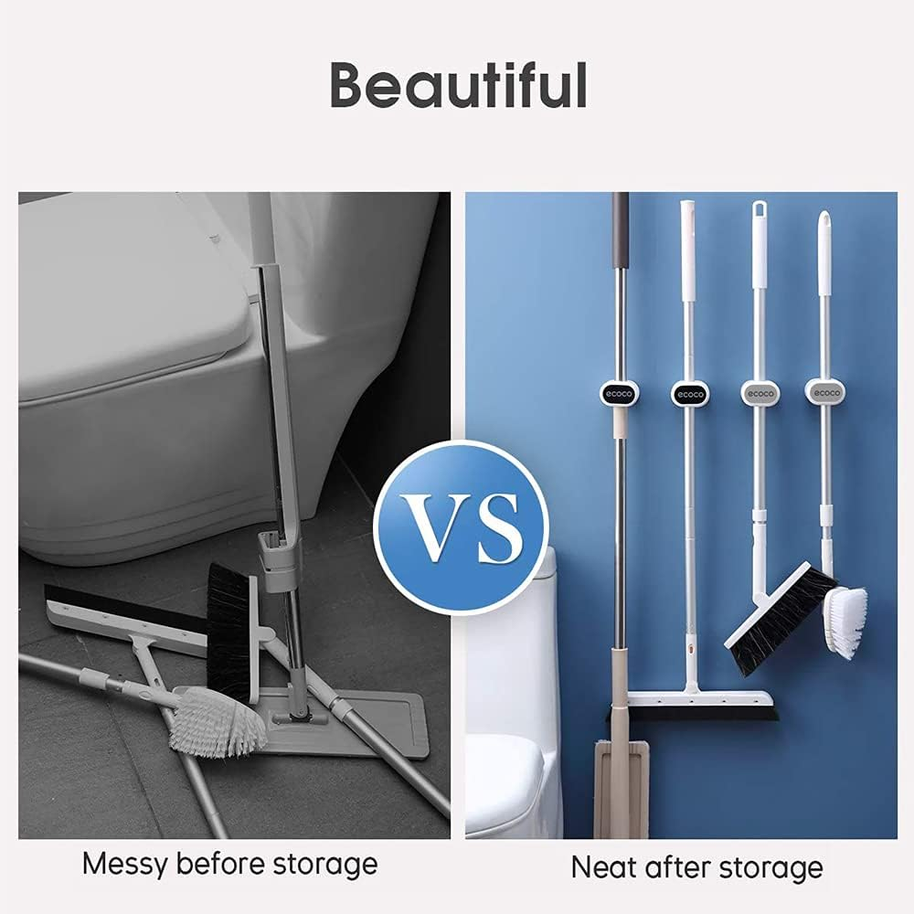 Mop Broom Tool Multipurpose Holder for Home Storage Organisation in Your Kitchen,Laundry,Garage,Garden,Caravan,Motorhome. Stylish Design.Easy Wall Mount SUPER ADHESIVE Strip. No Drilling.(White/Grey) - White/Black image number 4