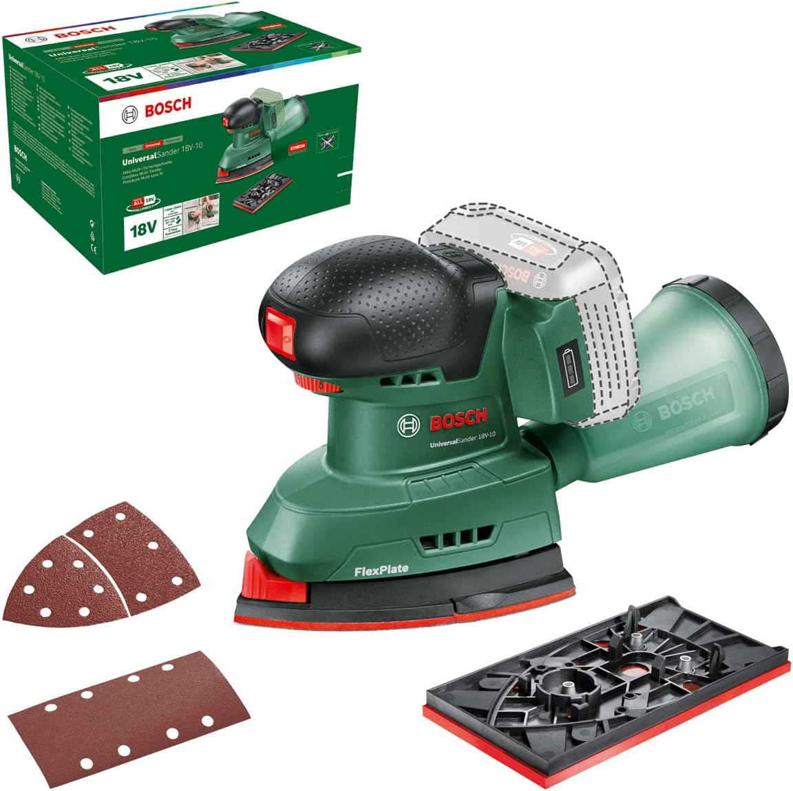 Bosch Universalsander 18V-10 Cordless Sander (Without Battery, 18 Volt System, for DIY Woodworking, 32 X Sandpaper, in Box) - Amazon Edition image number 3