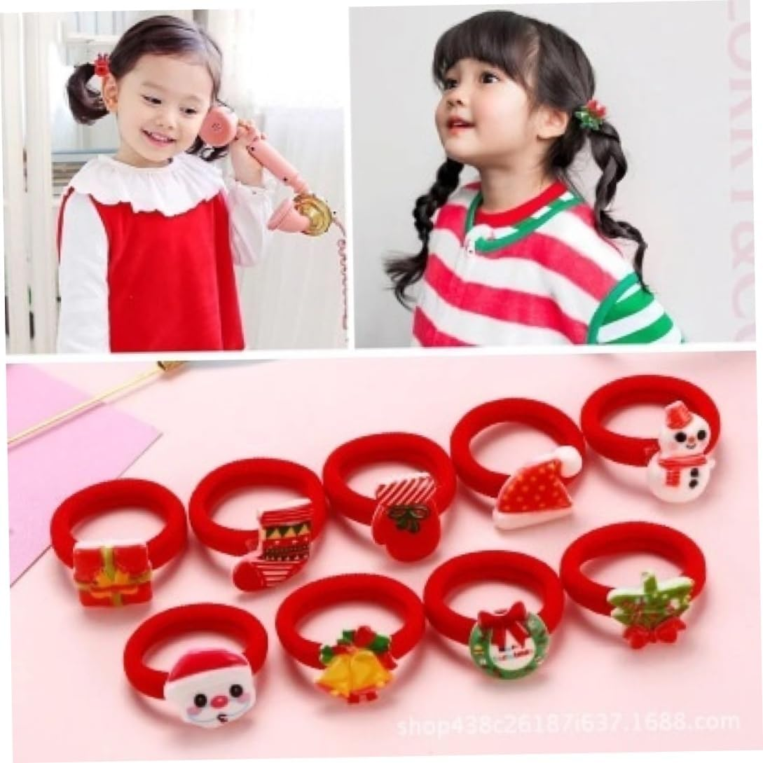 Christmas Hair Scrunchies, 10Pcs Children Cute Christmas Hair Rope, Santa Elk Hairpins Rubber Band, Elastic Hair Band Hair Accessories for Girl