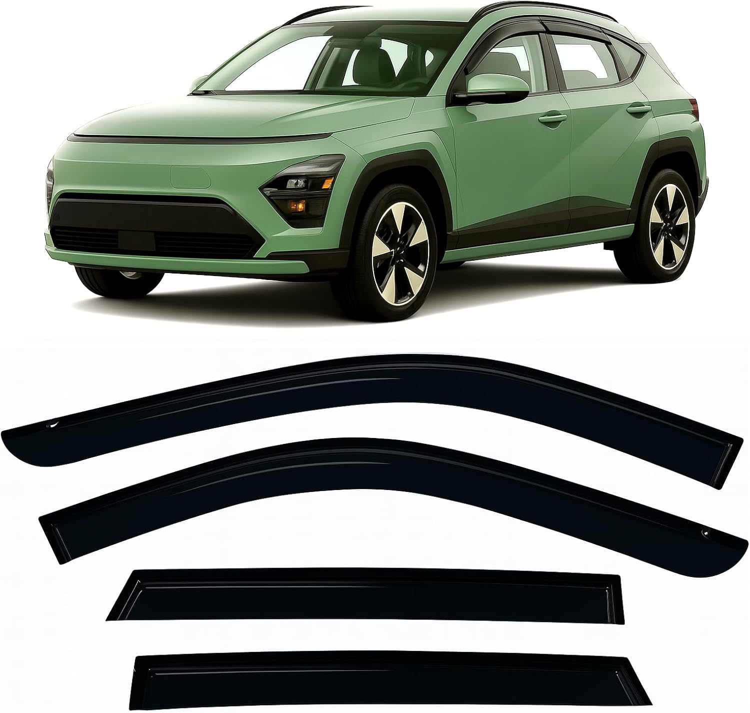 2024-2025 Tape-On Rain Guards Compatible with Hyundai Kona Side Window Visor Deflectors SE SEL Convenience N Line S Limited
