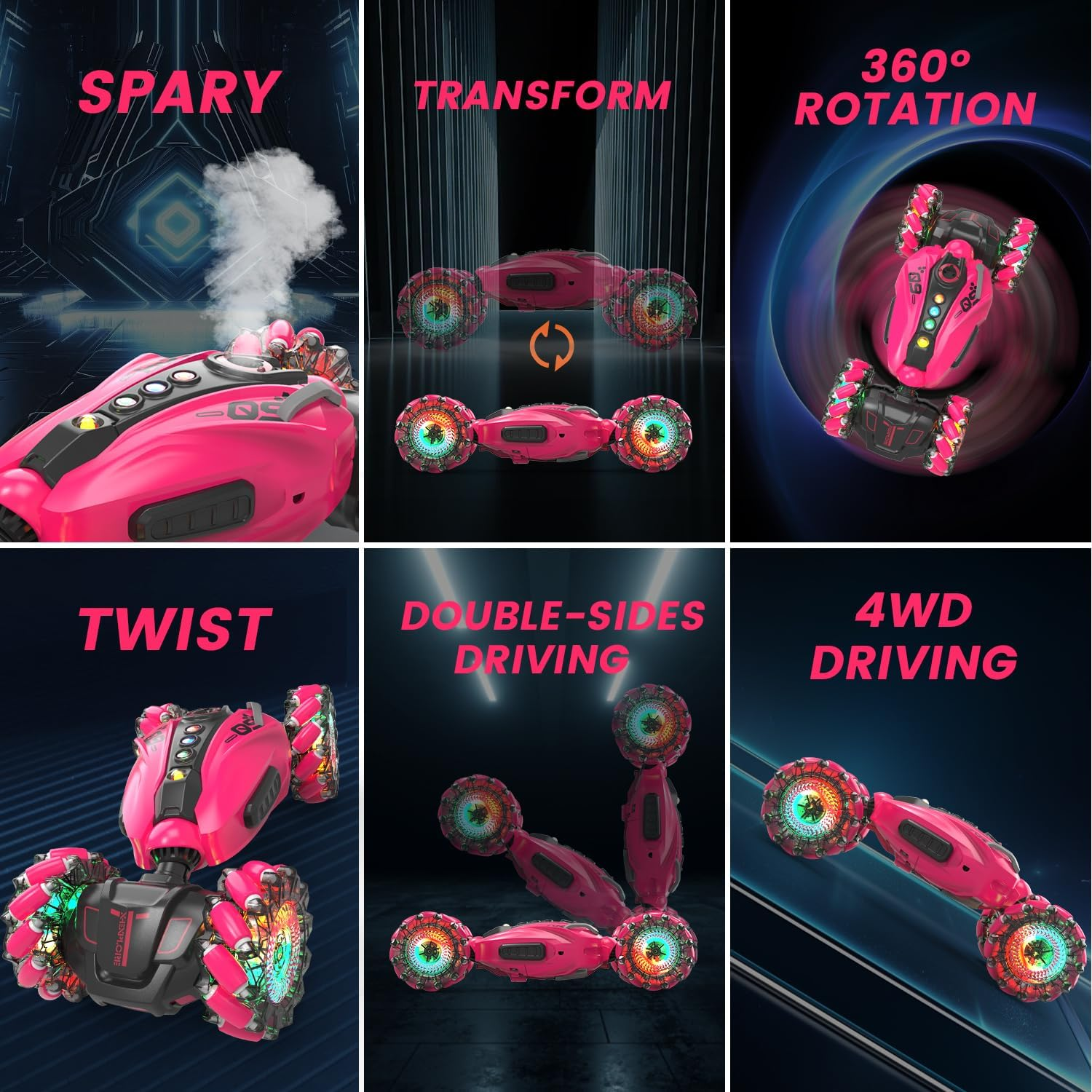 Eaglestone 1:12 RC Stunt Car, 2.4Ghz 4WD Remote Control Car with 360&deg; Flips & Rotations, Sensor Toy Cars with LED Lights, All-Terrain RC Car for Kids and Adults, Boys and Girls(Pink image number 6