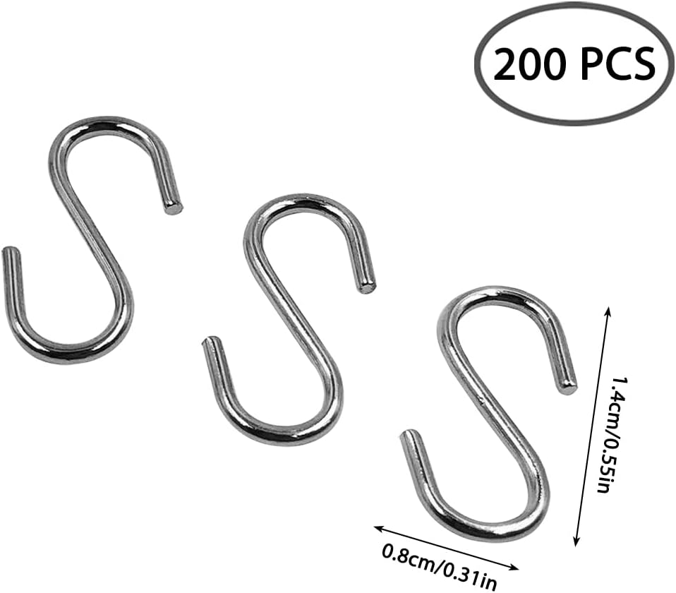 Sourceton 200Pcs 0.55 Inch S Hook Connectors, Mini Metal Hook, DIY Supplies, Curtain Hanging, Key Ring, Jewelry Connector, Pet Tag Hook image number 2