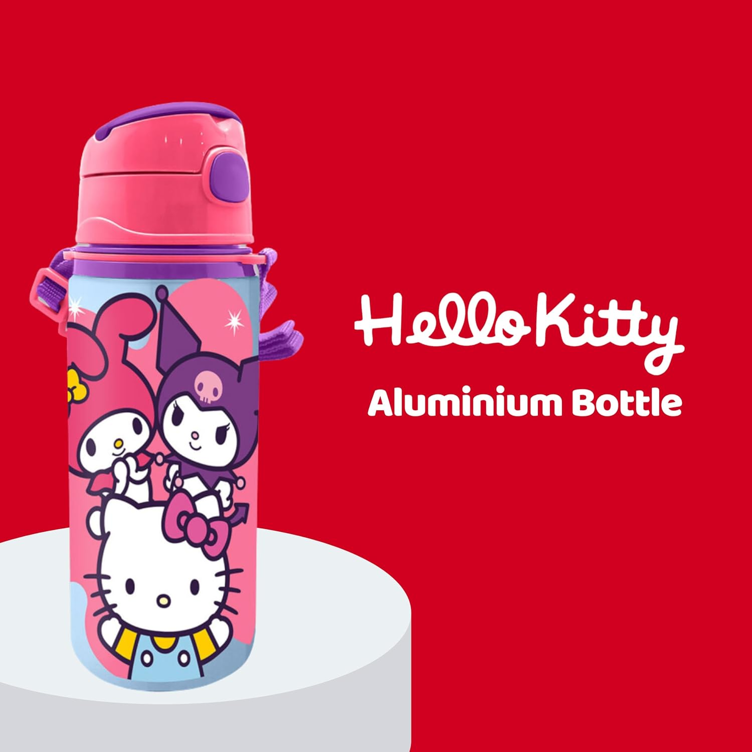 Sanrio Hello Kitty Reusable Bottle Durable Aluminum Design Water Bottle for Girls Travel Bottle with Handle 600Ml Capacity image number 3