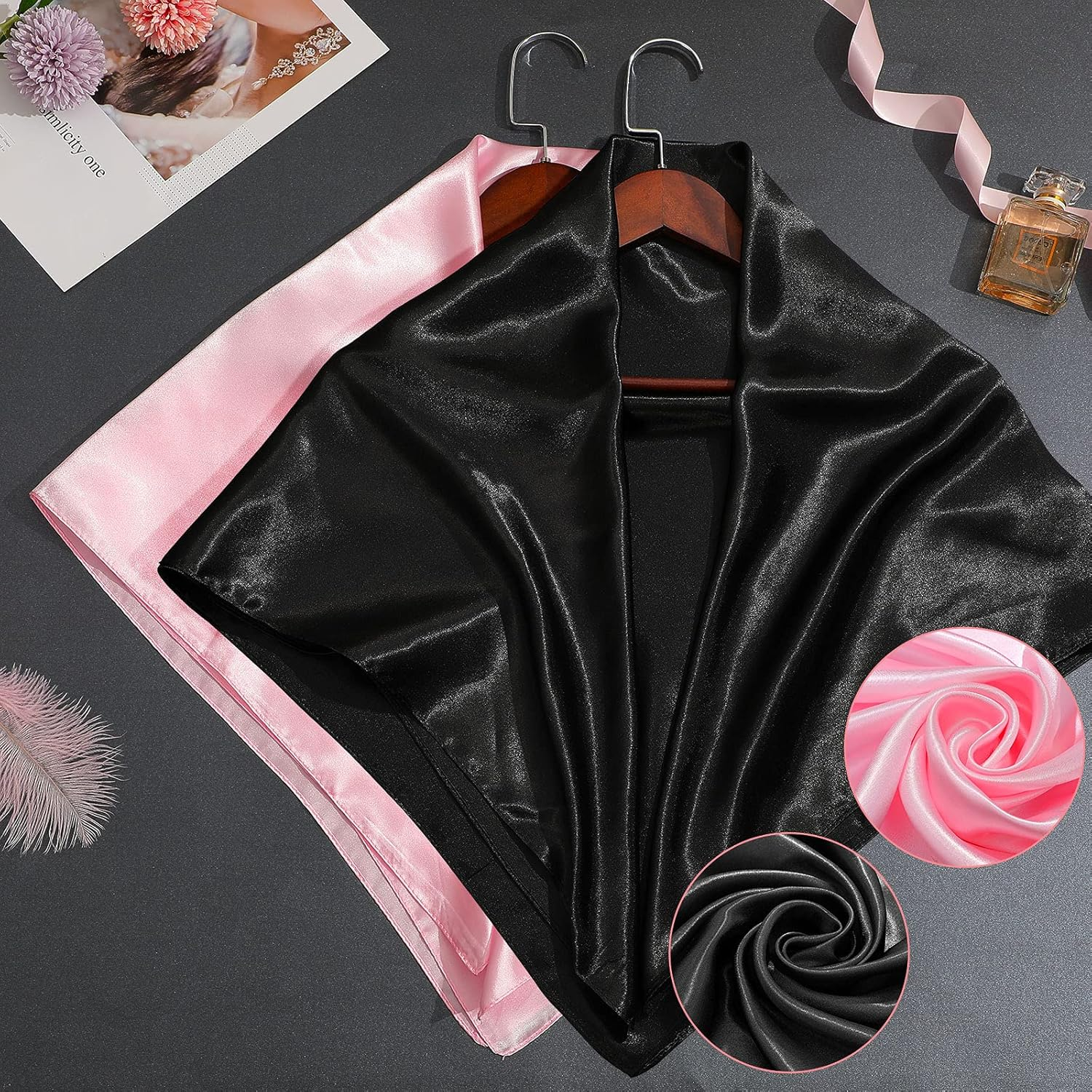 2 Pieces Silk Feeling Head Wrap Scarf Large Square Satin Sleep Headscarf, Nighttime Head Cap Provides Comfort image number 6