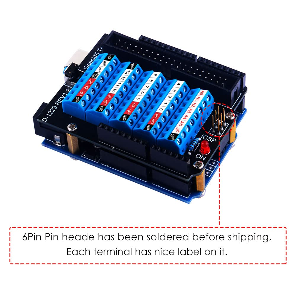 Geeekpi Screw Terminal Hat for Arduino UNO, GPIO Screw Terminal Block Breakout Module with Horn Socket Connector, GPIO Expansion Board Breakout for Arduino UNO image number 3