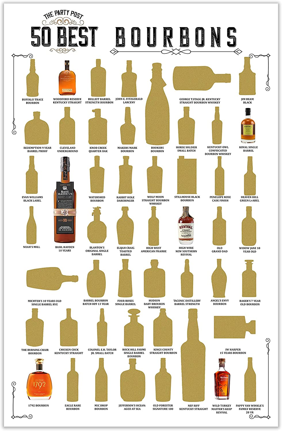 Bourbon Scratch off Poster - Top 50 Bourbons Bucket List Banner. Home Decoration Wall Sign. Birthday Gift Ideas for Her or Him. Man Cave, Bar & Pub Art Supplies 11X17 in Best 50 Bourbons image number 1