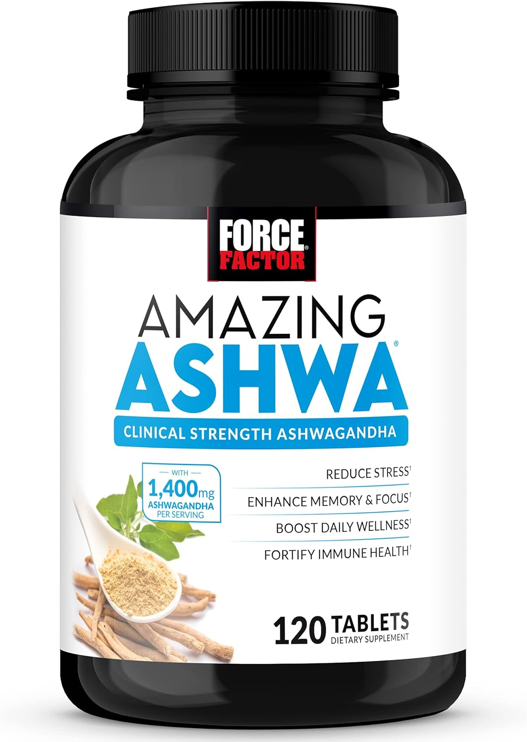 Force Factor Amazing Ashwa for Stress Relief, Memory, Focus, Immune Health, and Metabolism, Ashwaganda Supplement with KSM-66 Ashwagandha for Stress, 120 Tablets, White Packaging image number 3