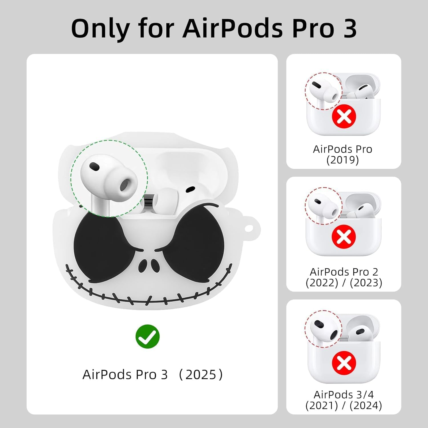 Cute Skull Cover for Airpods Pro 3Rd Generation Case 2025 - Funny Cartoon Anime Animal Shockproof Protective Silicone Skin for Airpods Pro 3 Case Accessories Set with Cleaning Pen Kit for Boy Girl image number 3