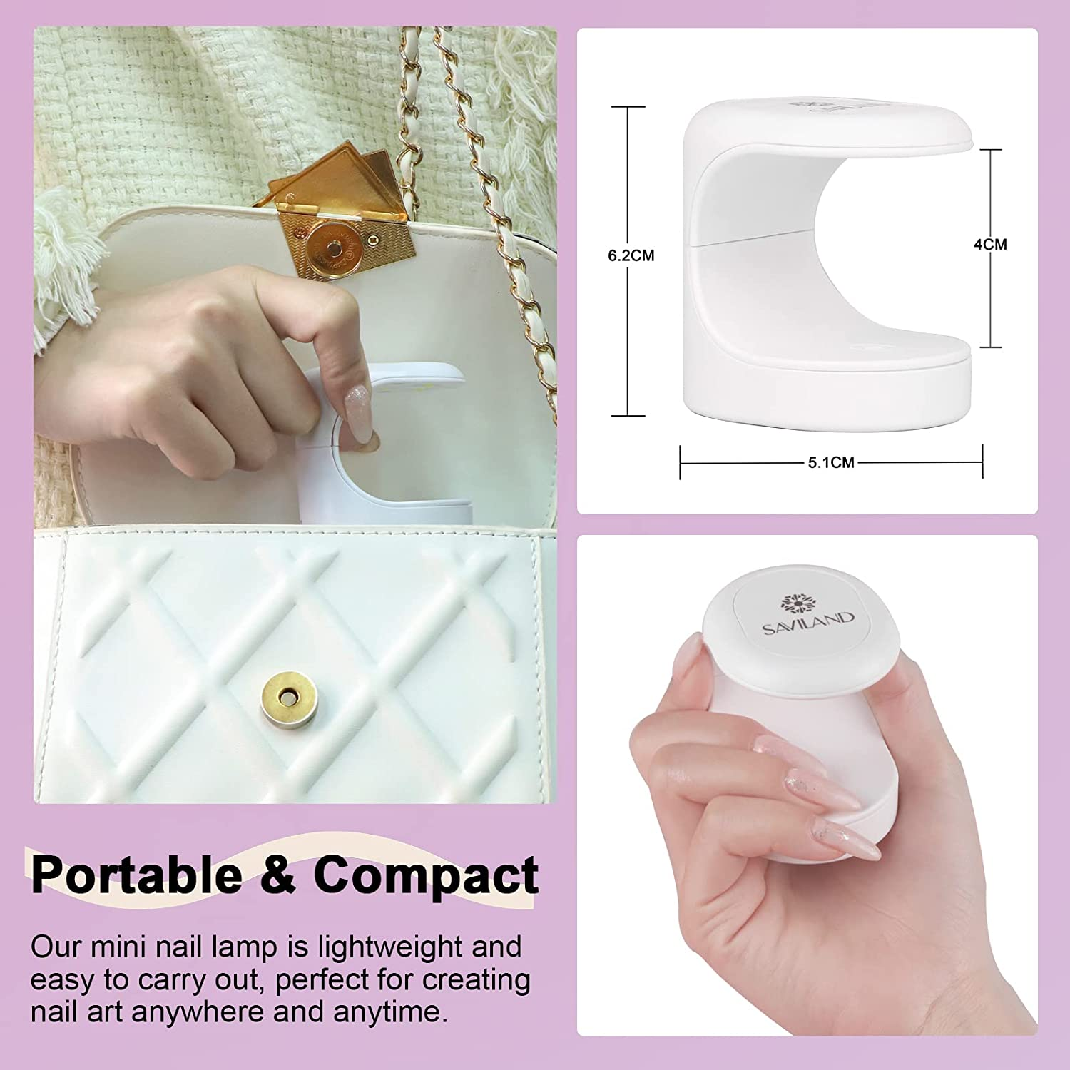 Saviland Mini Nail Lamp, Quick-Dry Gel Nail Lamp 16W, Portable U V Light for Easy and Fast Nail Extension, U V LED Curing Lamp for Manicure Starters DIY Nail Art image number 5