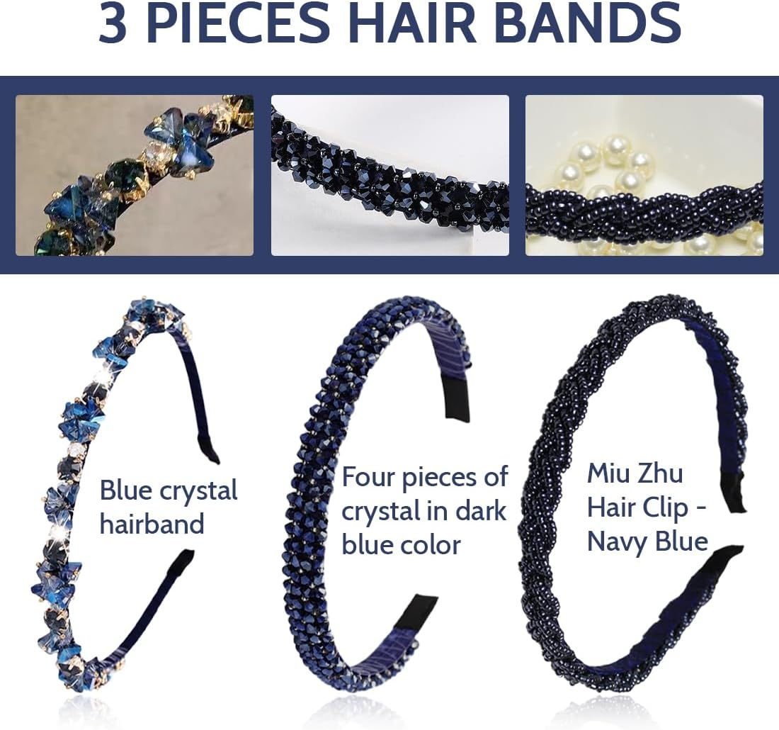 3Pcs Rhinestone Princess Headband Dirndl Costume Hair Accessories Narrow Crystal Headbands Glitter Rhinestone Hair Band Women Girls Metal Princess Headband for Wedding Communion Carnival Birthday image number 5