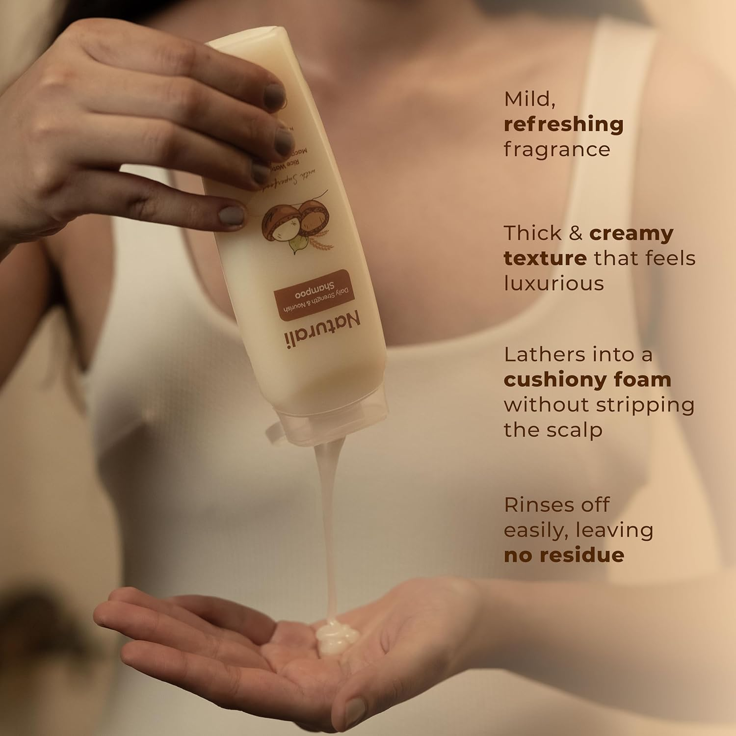 Naturali Daily Strength & Nourish Shampoo with Rice Water & Macadamia Nut Oil | Makes Hair Stronger | Paraben and Sulphate Free Shampoo | Dry Frizzy Hair Shampoo | 200 Ml image number 1