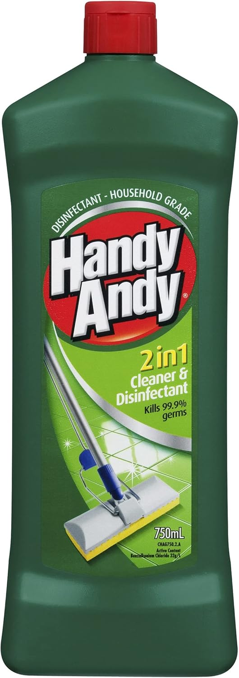 Handy Andy Green Disinfecting Floor Cleaner and General Purpose Cleaner, Pine Scent, 750Ml