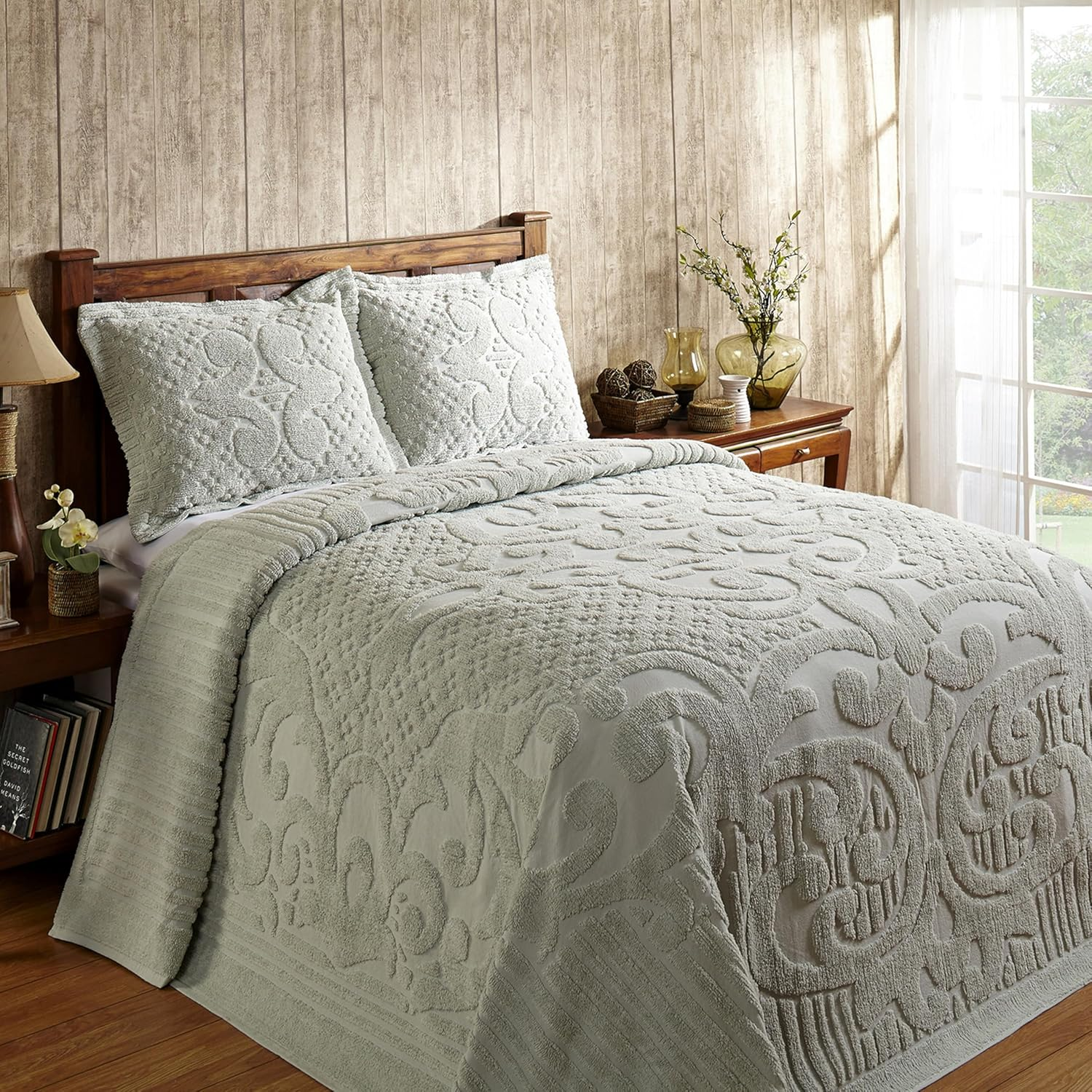 Better Trends/Pan Overseas Ashton 430 GSF Heavy Weight 100-Percent Cotton Chenille Tufted Bedspread, Sage, Double