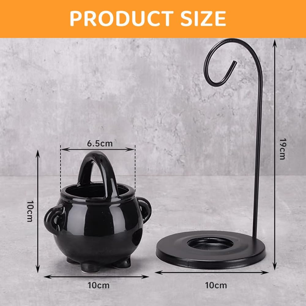 Hanging Cauldron Wax Melt Burner &ndash; Ceramic Witch Cauldron Oil Burner & Candle Holder for Essential Oils, Wax Melts & Incense, Gothic Pagan Wiccan Decor for Home, Rituals & Meditation image number 4