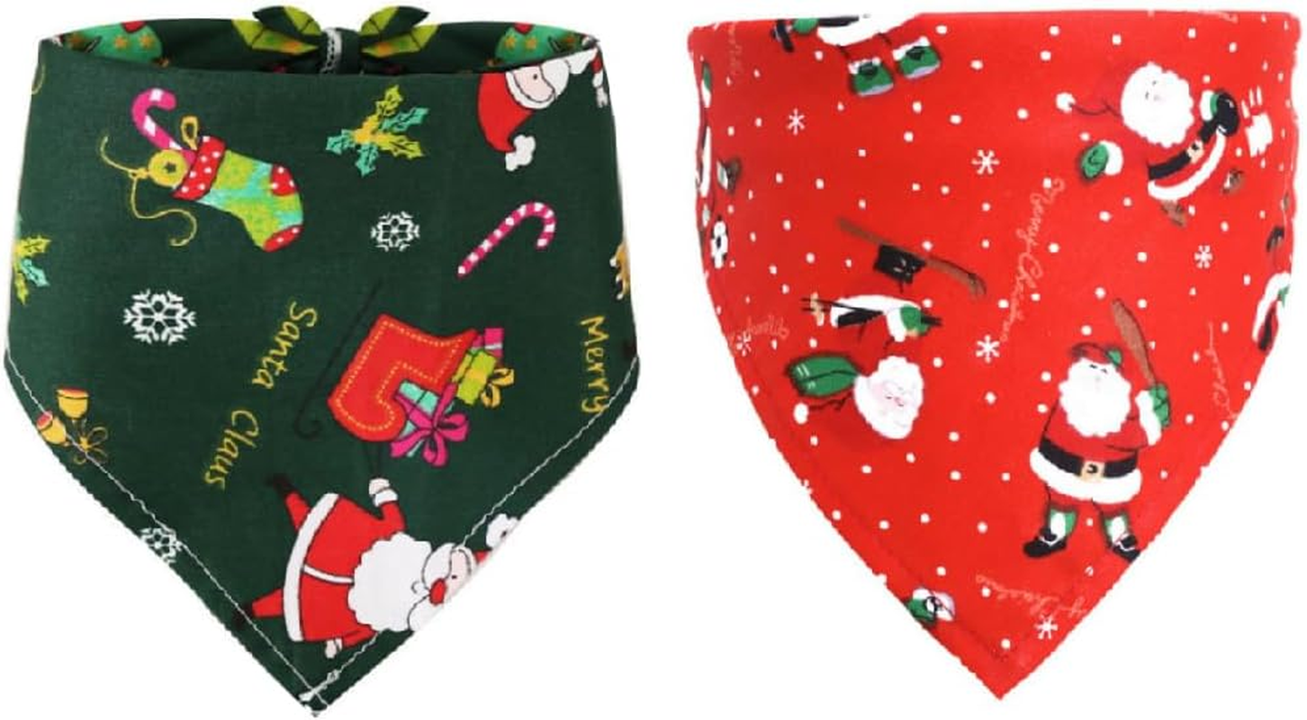 JTKREW Pack of 2 Christmas Pet Bandanas Dog Bandanas and Triangular Bandanas Festive Design