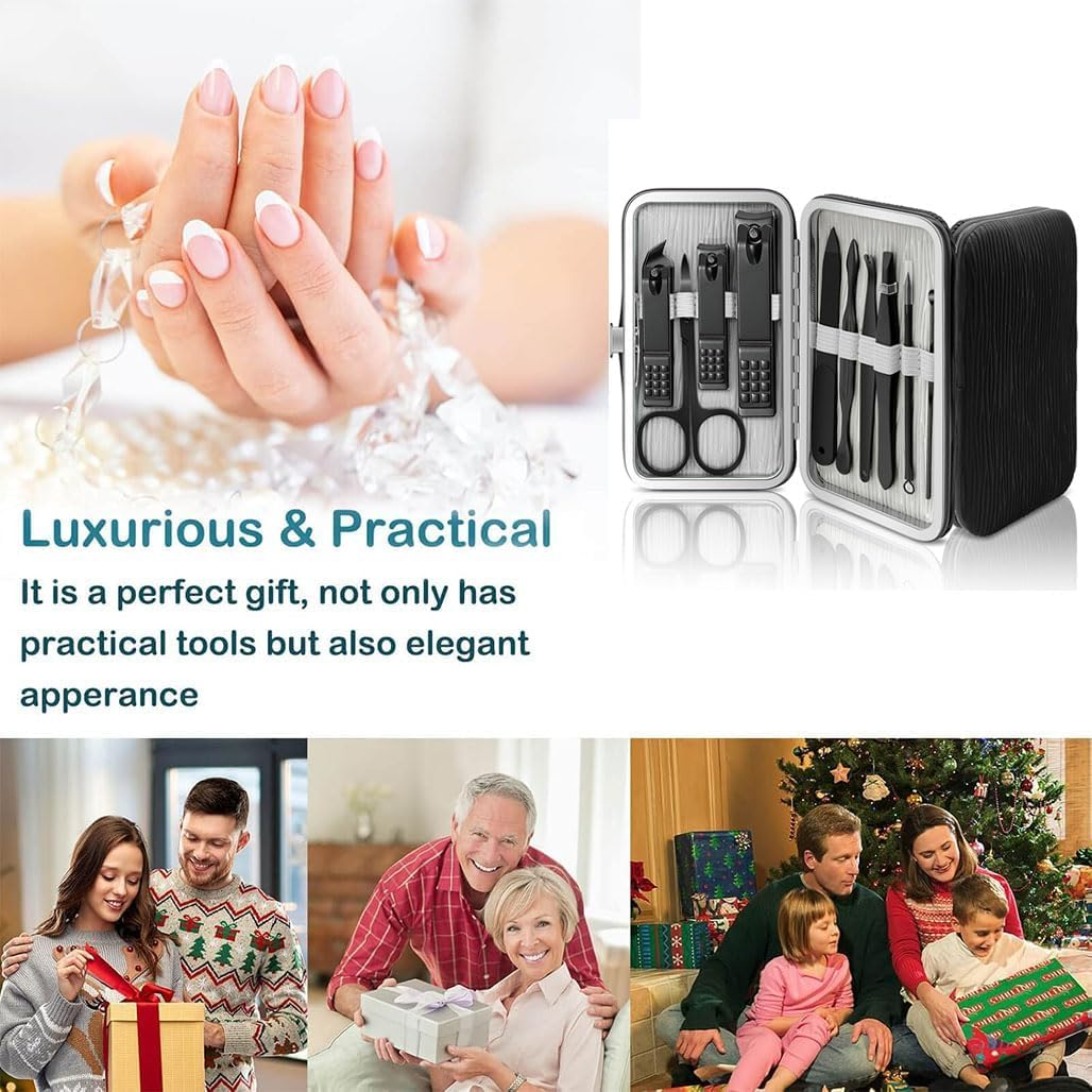 Manicure Set, 10 Pcs Nail Kit, Black Professional Manicure Pedicure Kit, Grooming Kit, Men'S Nail Clipper Sets, Stainless Steel Nail Cutter Tools with Luxurious Travel Leather Case image number 4