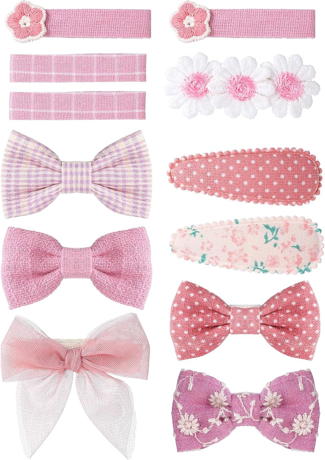 Ptwola 12 Pcs Hair Clips for Girls with Bows Butterfly Flower 2 Inch Alligator Clips Barrettes Handmade Accessories for Girls Gifts
