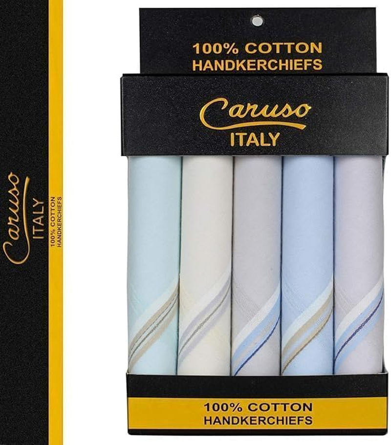 Caruso Italy Men'S Premium 100% Pure Cotton Handkerchief Colored Border - (46X46 Cm) - White Base, 5 image number 4