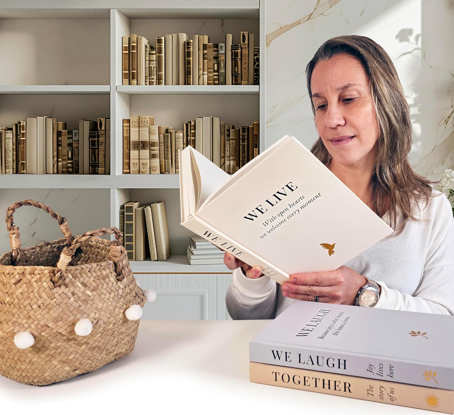 Helba Decorative Linen Book Set &ndash; Neutral Stacked Books for Shelf Decor, Family-Inspired Faux Covers with Blank Pages &ndash; Modern Accent for Coffee Table or Living Room (Set of 3)