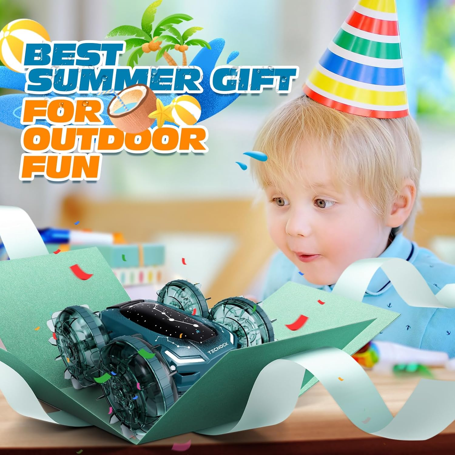 Tecnock Amphibious Remote Control Car Boat, 4WD Gesture RC Cars with Magnetic Charging, 60 Min Playtime, LED Lights, Pool Toys for Kids Ages 6-12, Toys for Boys Girls image number 1