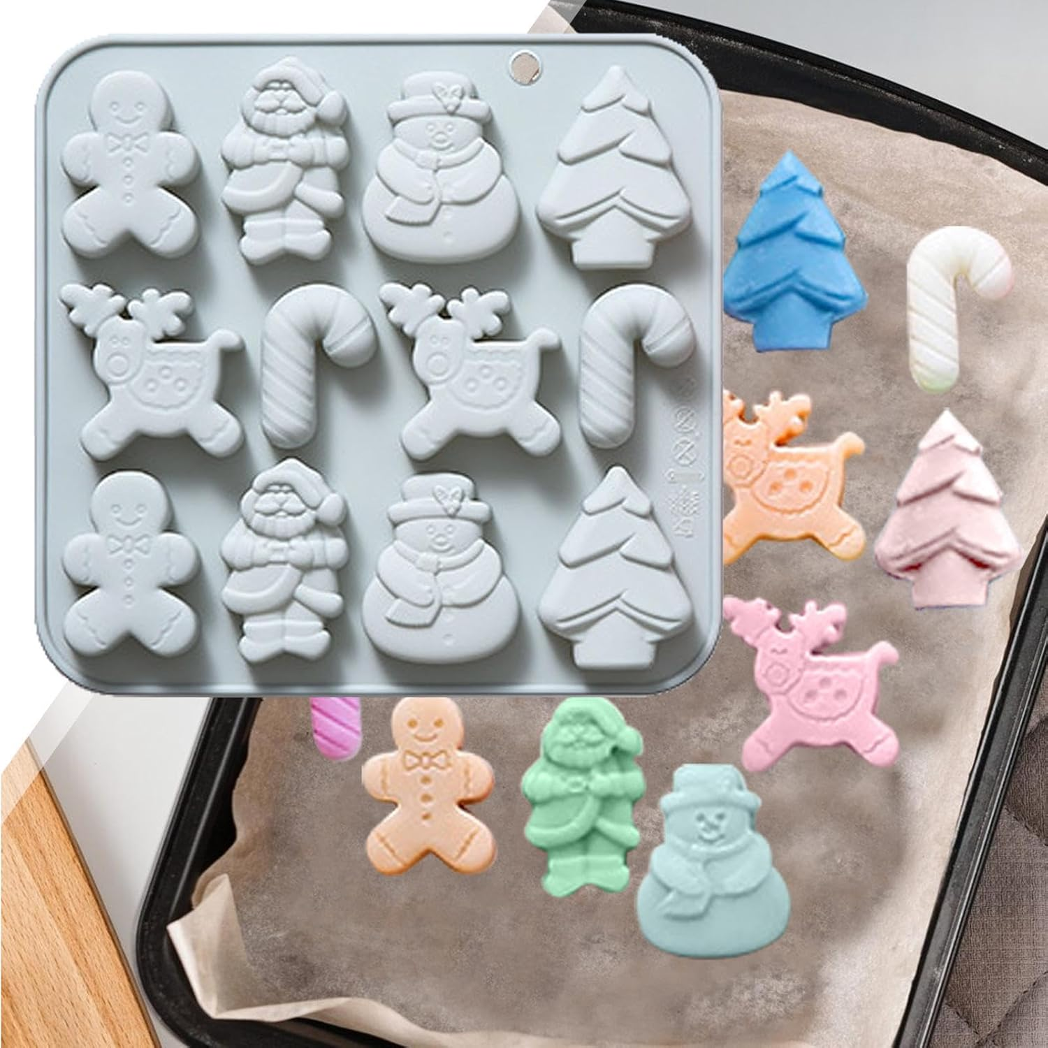 Christmas Baking Molds | 12-Grid Candy Molds | Flexible Chocolate Mould | Silicone Holiday Themed Moulds | Versatile Christmas Moulds for Cakes, Jellies, and Desserts Perfect for Baking and Decorating - Gray image number 6