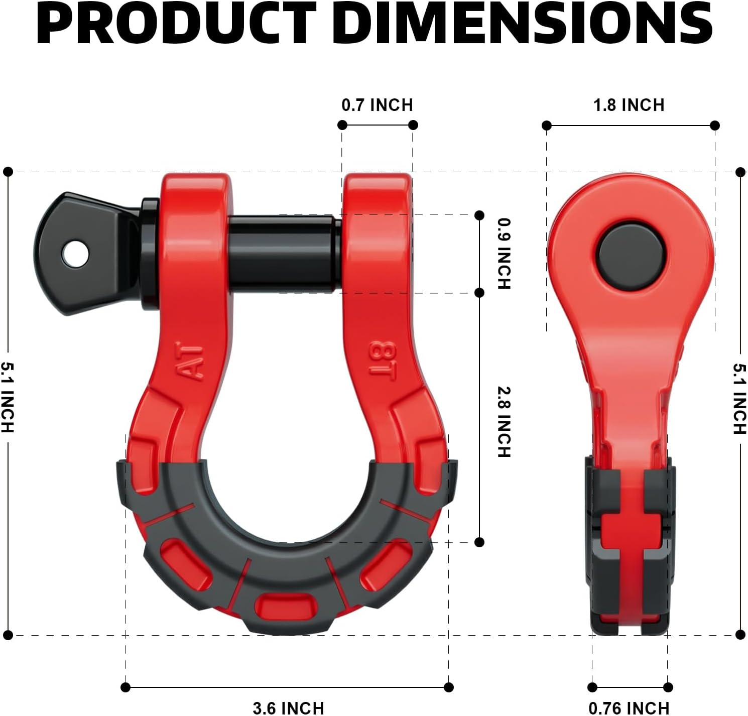 AUTOBOTS D Ring Shackles Heavy Duty(2 Pack) 68,000 Lbs Capacity, Stronger than 3/4" D Shackle, with 7/8" Screw Pin, for Tow Strap Winch off Road Accessory Vehicle Recovery RED image number 1