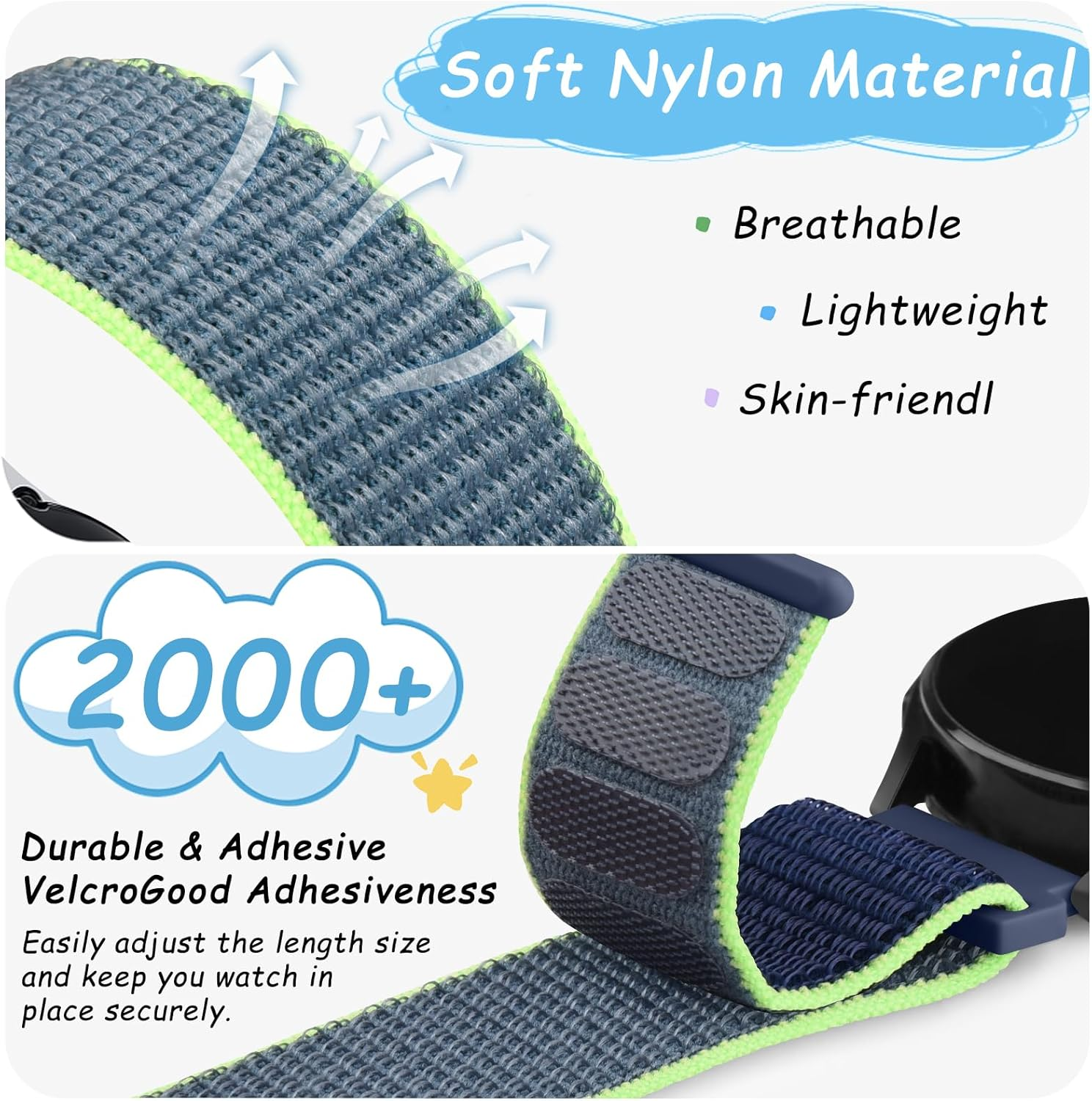 Nylon Band Compatible with Garmin Bounce Kids Watch Bands, Soft Nylon Adjustable Sport Wristband for Garmin Bounce Kids Smartwatch - Black image number 4