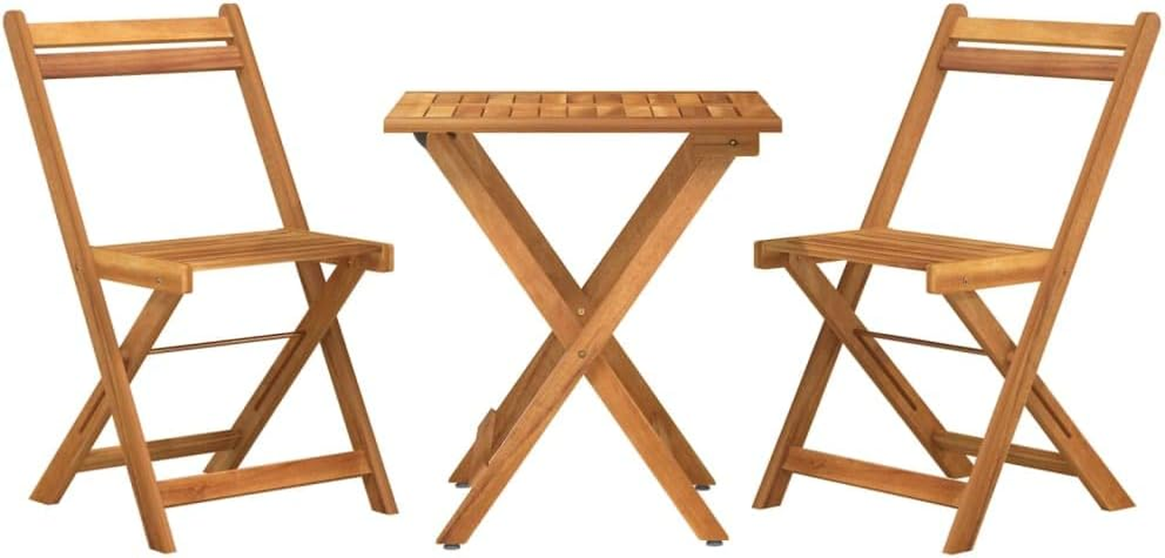 Vidaxl Retro Style 3 Piece Folding Bistro Set - Solid Wood Acacia with Cushions - Brown and Cream Colour